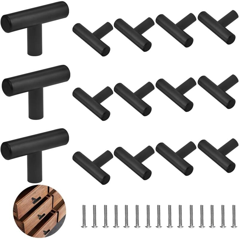 Lntyq 15PCS Poignée d'Armoire en T Seul Trou + 15PCS Vis Poignée de Porte en Forme de T Poignées en T en Acier Inoxydable Poignées de Tiroir Poignées