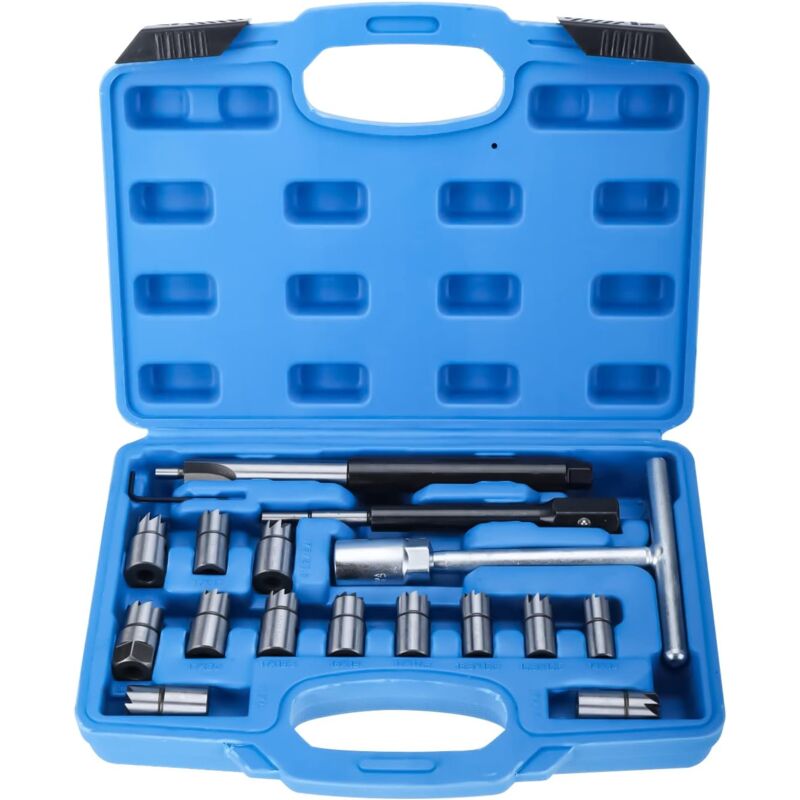 17 pièces Fraise Puit Injecteur, Jeu de Fraise Siege Injecteur Diesel, 17mm 19mm Fraise Injecteur Alesoir Injecteur mit Coffret - Lntyq