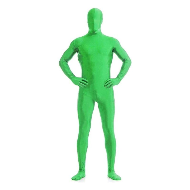 170 cm Grand costume vert avec tête, costume furtif extensible pour fête costumée, costume d'écran vert, combinaison intégrale pour homme et femme,