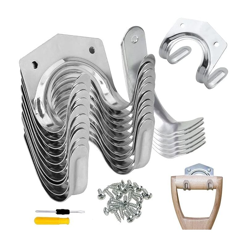 Lntyq - 18 Pcs Crochets de Rangement, Porte Outils de Jardin Mural, Porte-Outils Simple/Double en Fer pour Garage Remise Entrepôt Ferme Établi, avec
