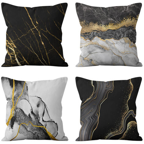 Lntyq 18" x 18" Schwarz Marmor Gold Dekorative Kissenbezüge, Gold Dekorative Kissenbezüge Sofakissenbezüge Home Decor Kissenbezug 4er Set