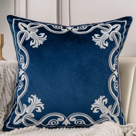 Lntyq 18 x 18 Zoll Kissenbezug Europäischer Luxus Samt Home Dekorative Stickerei Petunien Kissenbezug Kissenbezug für Sofa Stuhl Schlafzimmer Wohnzimmer, Marineblau, 45 x 45 cm