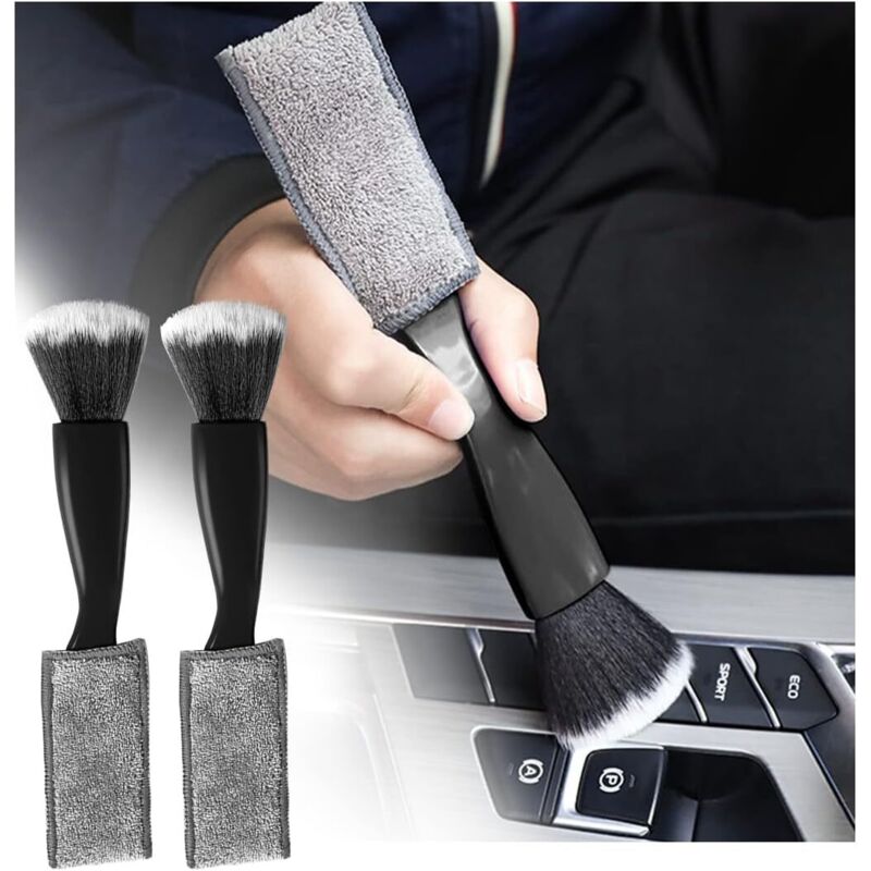 Lntyq 2 cepillos de limpieza para rejillas de ventilación del interior del coche, antiarañazos, multifunción, para salpicadero (negro)