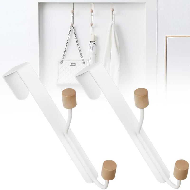2 pcs Patères Doubles Crochet Seche Serviette Crochet de Porte sans Percage Patère de Porte à Suspendre pour Portes, Salles de Bains, Cuisines,