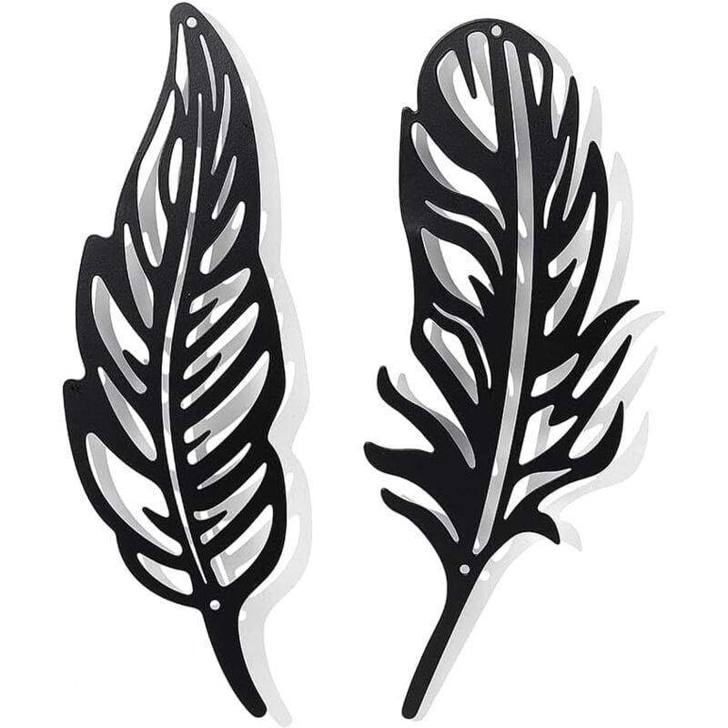 Lntyq - 2 Pcs Plume Décoration Murale en Métal, Noir Tenture Décor Silhouette Mur Art pour la Maison Chambre Salon Salle de Bains Cuisine Bureau