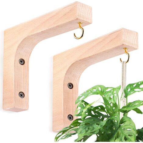 Lntyq 2 Sets Hängepflanzenhaken, Pflanzenhaken für den Innenbereich, Hängekorbhaken aus Holz für Blumenkörbe im Innenbereich, Windlichter für Blumentöpfe, Blumentöpfe