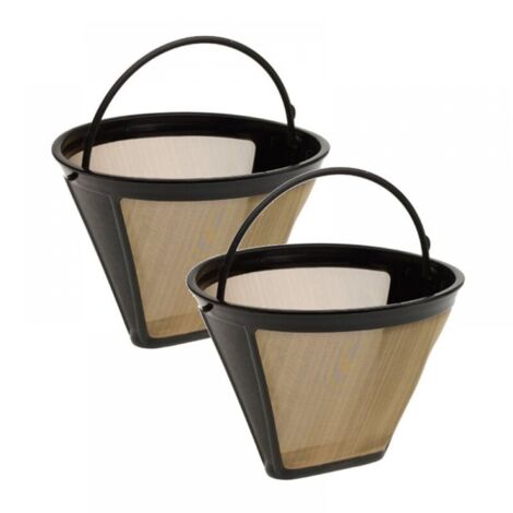 Lntyq 2 Stück goldener Kaffeefilter aus 304-Stahl, 10 cm, 100 Mesh, permanenter Kaffeefilter, rostfrei, korrosionsbeständig, wiederverwendbarer Kaffeetropfer für Kaffeemaschine, Küche, Büro, Café, Bäc