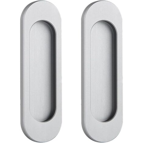 Lntyq 2 Stück ovaler Schiebetürgriff, selbstklebender, stanzfreier Schiebetürgriff aus Aluminiumlegierung für Schiebetüren, Fenster, Schränke (mattgrau, 100 mm)