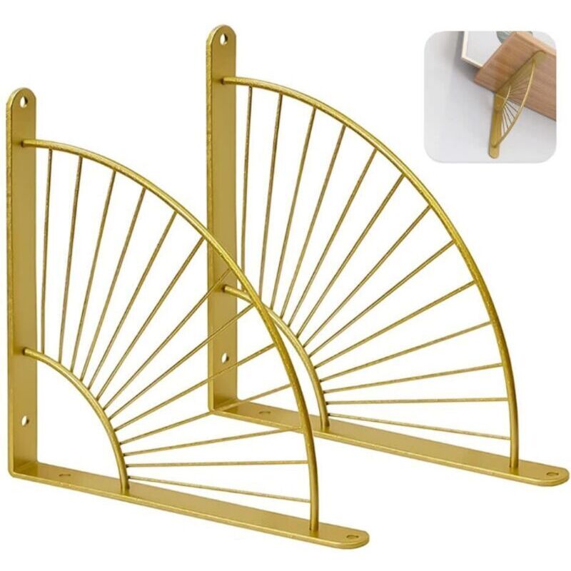 2 Supports D'étagères en Forme D'éventail Doré, Equerre Etagere Murale, Support Mural en Métal pour Restaurant, Support Triangulaire Flottant,