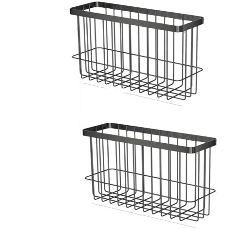 Lntyq 2-teilige Aufbewahrungsbox für Küchenschranktüren, selbstklebende Wandbox, Organizer für Schrank/Bad/Kühlschrank zur Aufbewahrung von Kleinigkeiten (Schwarz), Eisen, 25,5 x 15 x 7,5 cm