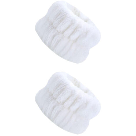 Lntyq 2-teiliges Set Gesichtswaschbänder, elastische Schwamm-Armbänder, weißer Flanell, 9 x 5 cm