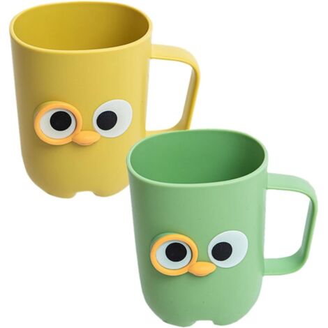 Lntyq 2-teiliges Set Kunststoff-Spülbecher für Zahnbürsten, Badezimmeraccessoires, stoßfest und tragbar für Zuhause und unterwegs, gelb/grün, wiederverwendbar, 10,5 x 8,5 cm