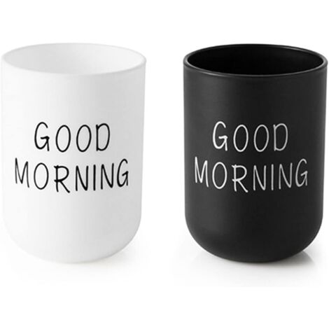 Lntyq 2-teiliges Set Kunststoffbecher für Badezimmer, Zahnbürstenbecher, Badezimmerbecher, Zahnputzbecher, weiß und schwarz, 10 x 7 x 6 cm