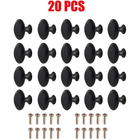 Lntyq 20 Pièces Bouton de Tiroir Noir Mat,Boutons de Placard Rond Bouton de Meubles avec Vis pour Armoire Cuisine Tables Chevet(2722mm)