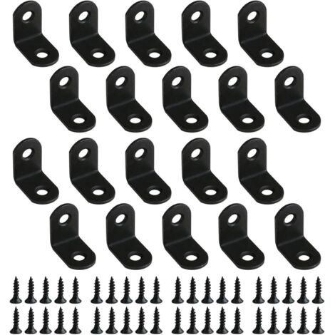 Lntyq 20 Stück Metall-Befestigungswinkel 25 x 25 mm, L-förmige Eckhalterung mit 40 Schrauben, Eckverbinder zum Befestigen und Reparieren von Möbeln, Regalen, Schränken, Holz (schwarz)