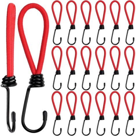 Lntyq 20 Stück Spanngurte mit Metallhaken – 15 cm – Roter Planenspanngurt, robuster Spanngurthaken für Camping, Planen, Überdachungszelte