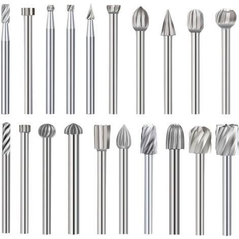 Lntyq 20-teiliges Frässtift-Set für Metallfräser, Hartmetall-Frässtift-Set, Wolframstahlbohrer, Drehfeilen, Drehwerkzeug-Bits mit Schaft für Holzschnitzerei, Polieren, Metallbearbeitung