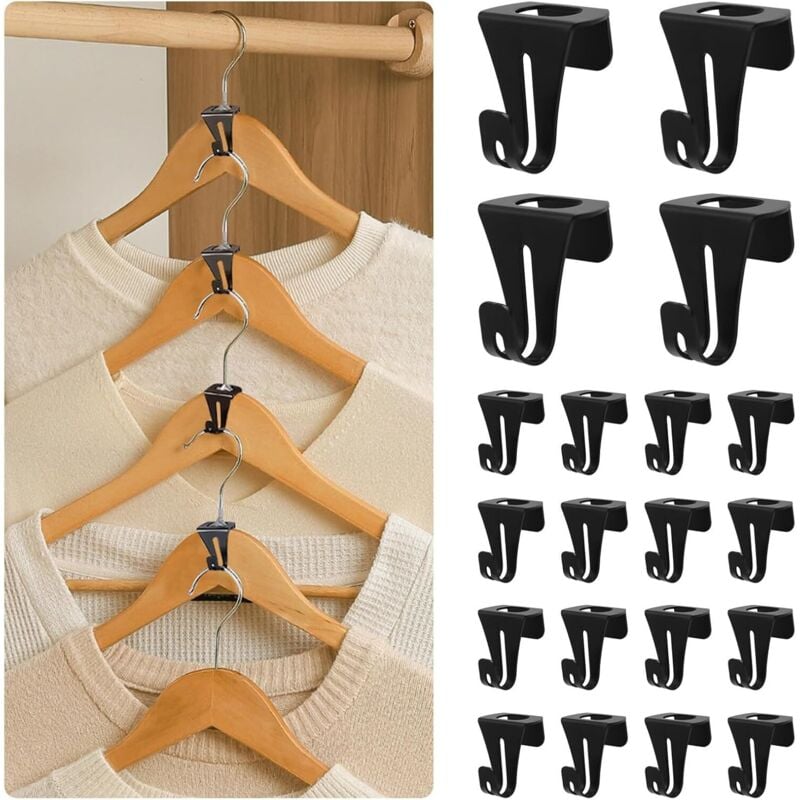 Image of 20er-Pack schwarze, platzsparende Kleiderbügelhaken für den Kleiderschrank - Lntyq