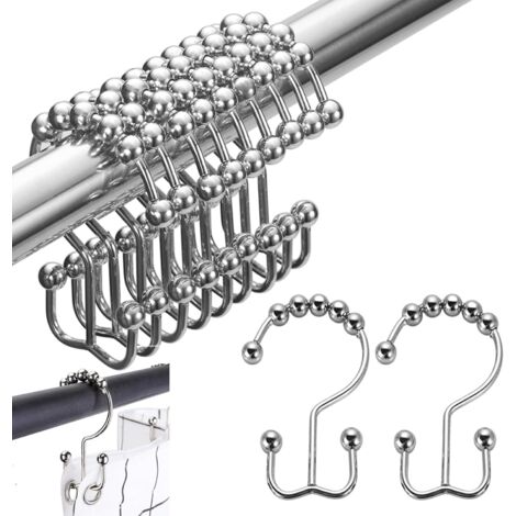 Lntyq 24 Stück Duschvorhangringe, Doppelhaken Duschvorhangring Edelstahl für Duschvorhänge, Vorhanghaken (Silber)