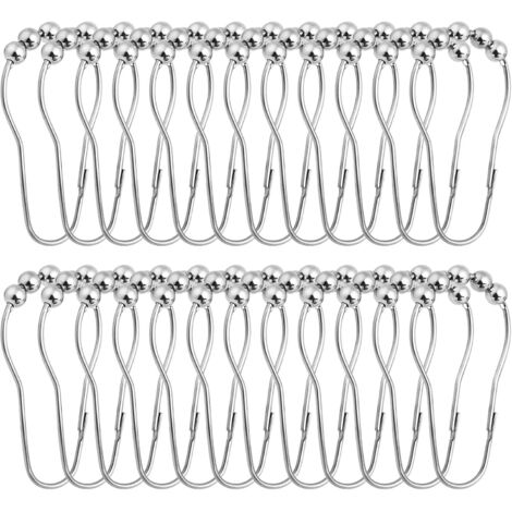 Lntyq 24er-Pack Duschvorhanghaken, rostfrei, polierter Chrom-Edelstahl für Badezimmer, Duschvorhangringe, verschiebbarer Metallhaken