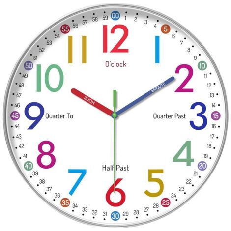 Lntyq 25 cm große Kinderwanduhr, modernes Design mit geräuschlosem, nicht tickendem Quarzwerk, Wanduhr für Wohnzimmer, Küche, Büro, Schlafzimmer