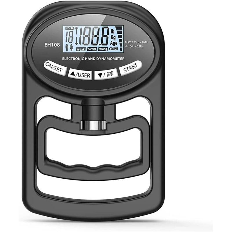 265 Lbs / 120 kg Dynamomètre manuel Grip Strength Trainer-Electronic HandGrip Strength Tester Grip Strengthener, Noir - Lntyq