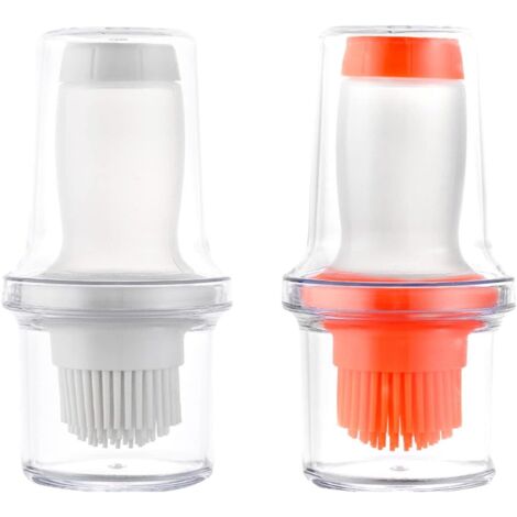 Lntyq 2er-Pack Ölflaschen mit Backpinsel, 2-in-1-Glasflasche mit Silikonpinsel für Grillsalat, Küche, Backen – 60 ml, Orangegrau