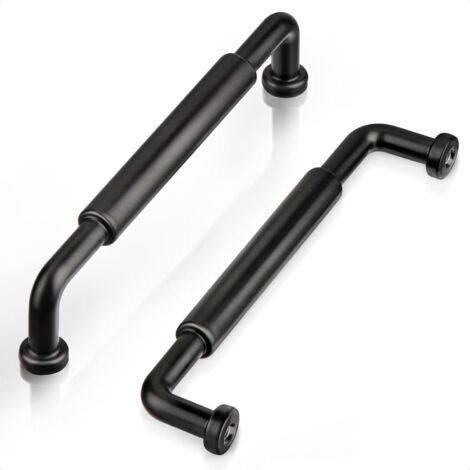 Lntyq 2er-Set Möbelgriffe, Mittenabstand 128 mm, klassischer runder Rohrgriff in Schwarz für Küchenmöbel, Schranktürgriff aus Zinklegierung für Schlafzimmer, Büroschubladen, inklusive Schrauben