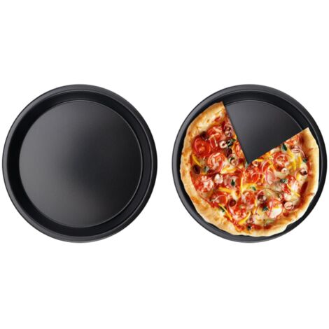 Lntyq 2er-Set Pizzableche, 16,3 cm Durchmesser, runde Pizzableche aus Kohlenstoffstahl, antihaftbeschichtet, schwarz