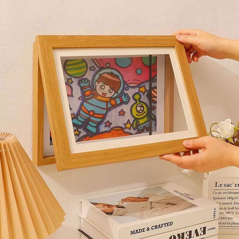 2pcs Cadre Dessin Enfant à Changer A4 D'art Photo Bois avec 20 Bourrage Papier Capacité100 œuvres D'Art - Lntyq