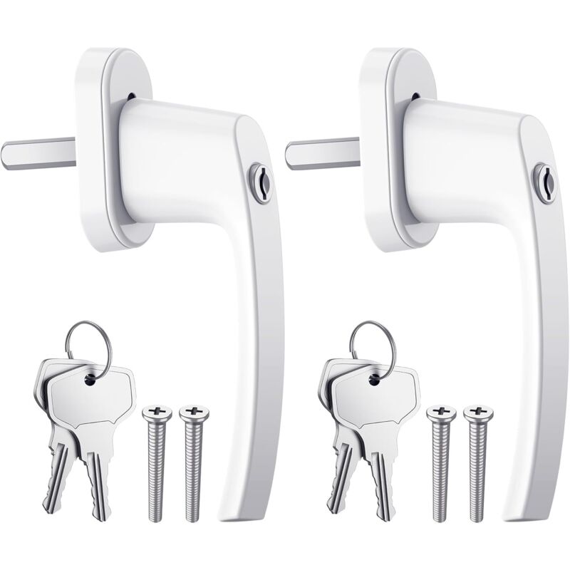 Lntyq - 2PCS Poignées de Fenêtre Verrouillable à Clé en Aluminium Blanc Poignée de Porte de Balcon Windows avec 4PCS Vis et 4 pcs Clés Convient à