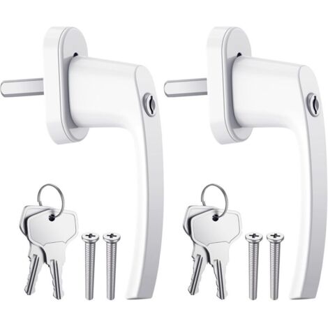 Lntyq 2PCS Poignées de Fenêtre Verrouillable à Clé en Aluminium Blanc Poignée de Porte de Balcon Windows avec 4PCS Vis et 4 PCS Clés Convient à Toutes Les Fenêtres et Portes de Balcon Courantes