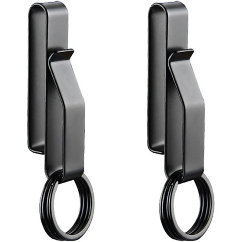 2pcs Porte Clé Clip, Porte-Clés Tactique avec 4pcs Anneaux, en Acier Inoxydable pour Ceinture de Hommes Sécurité Mousqueton Ceinture Porte-Clés à