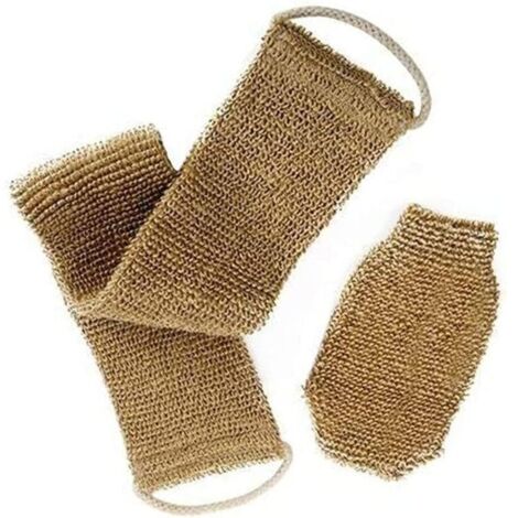 Lntyq 2PCS Sangle Lave Dos Eponge Exfoliante Dos Ceinture de Massage,avec Gant Exfoliant Chanvre Naturelle,pour Corps en Femme Et Homme pour Bain Douche
