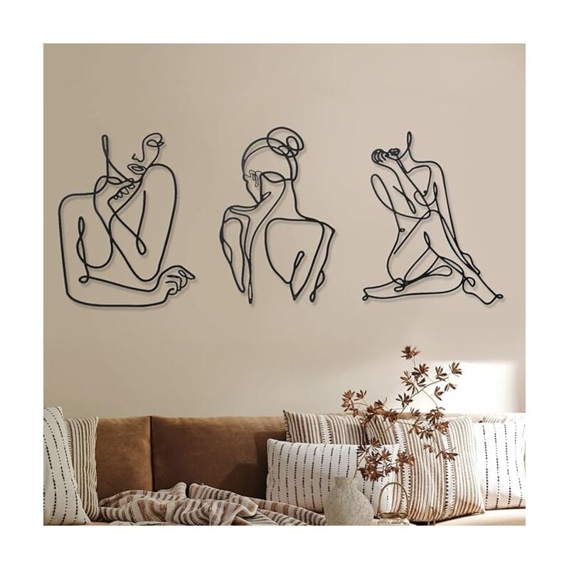 3 Décorations Murales Minimalistes Art Mural Abstrait en Métal Art Mural de Ligne de Femme Moderne Sculptures Murales de Corps Féminin Art de Ligne
