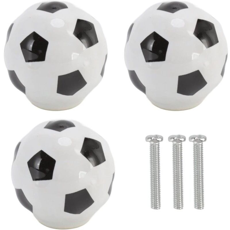 3 ensembles de boutons d'armoire de Football thème de sport de balle poignée de tiroir en céramique à un trou poignées pour armoire armoire - Lntyq