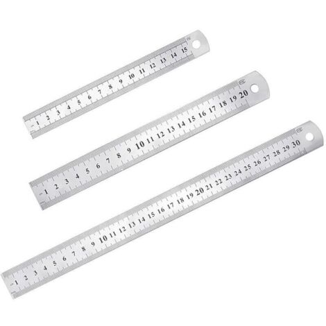 Lntyq 3 Pcs Acier inoxydable Règle précision Métal Droite Règle en Kit 15 cm(6''), 20cm(8''),30cm(12'') Argent Réglet en Inox