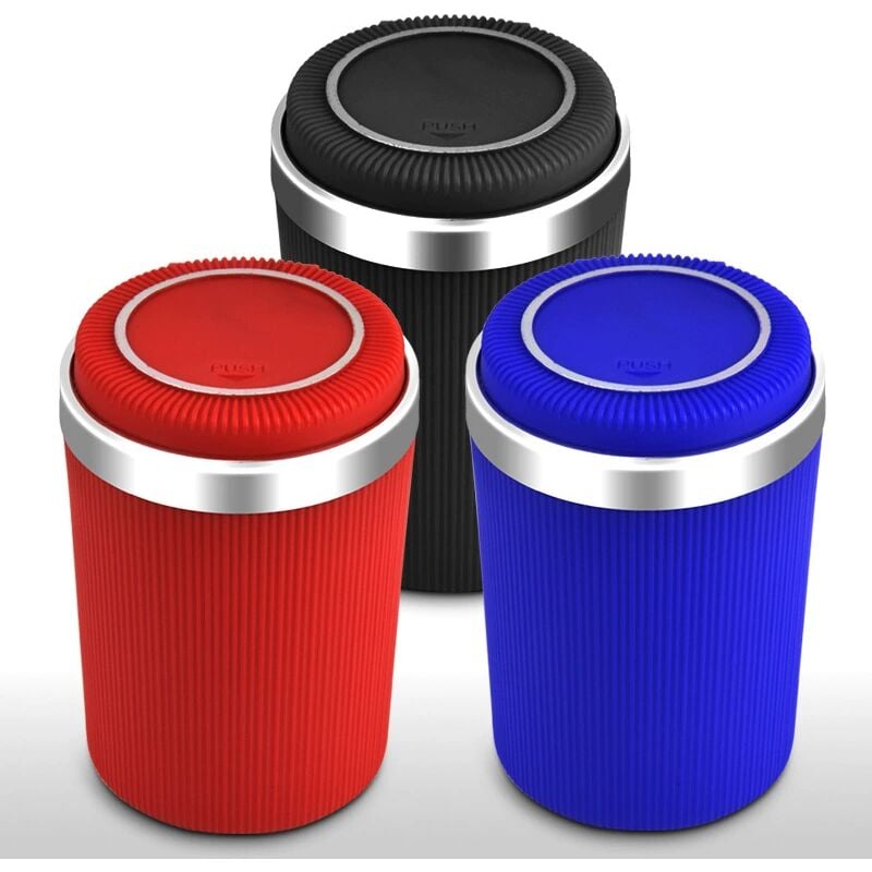 Lntyq - 3 pcs Cendrier de voiture avec lumière led bleue, anti-odeurs, sans fumée, avec couvercle, mini poubelle portable, porte-gobelet de véhicule,