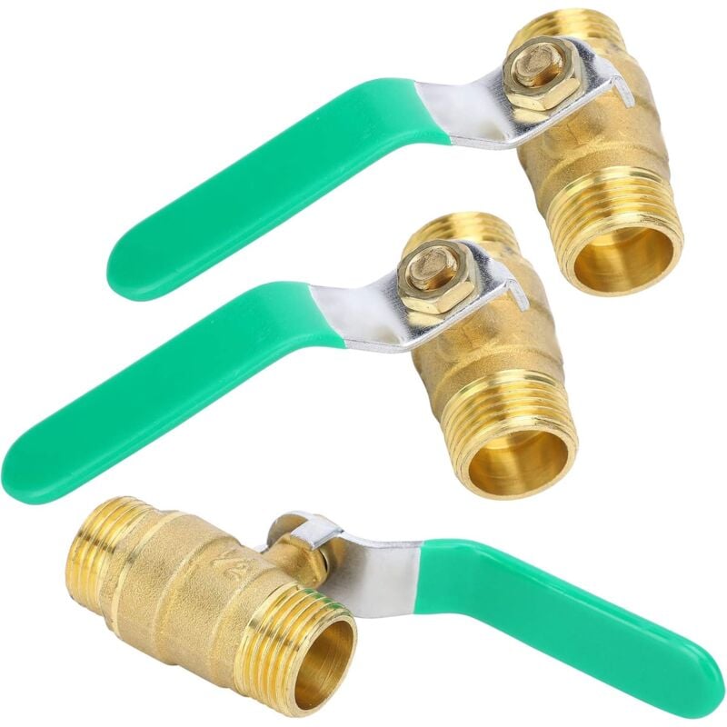 3 pièces 1/2in Vanne à Bille, Vanne d'Arrêt en Laiton de Double Filetage Mâle, pour Système de Canalisation d'Eau Froide ou Chaude - Lntyq