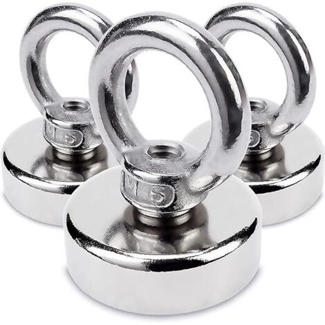 Lntyq 3 Stück Neodym-Ösenmagnet Ø25 x H31 mm, sehr starker Magnet im Stahlgehäuse, 20 kg Tragkraft, Magnethaken