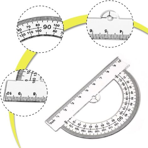 Lntyq 3-teiliges 180°-Winkelmesser-Set, Winkelmesser aus Kunststoff, Geometrie-Werkzeug für Schule und Büro, transparent