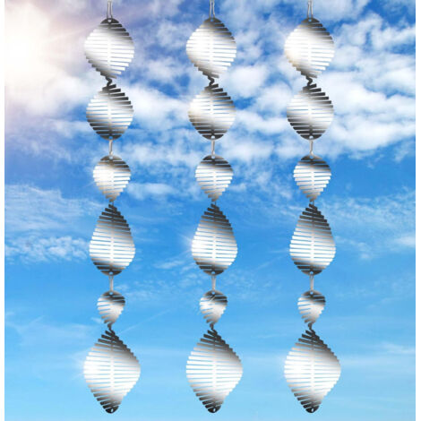 Lntyq 3-teiliges reflektierendes Spiral-Vogelabwehrmittel, doppelseitiger Vogelschreck aus Edelstahl, reflektierender Vogelspinner für den Außenbereich, hält Vögel von der Terrasse auf dem Bauernhof f