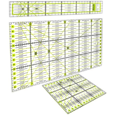 Lntyq 3-teiliges transparentes Nählineal, DIY-Nählineal, Quiltlineale, genaue Skala und klare Zeichen, für Nähwerkzeuge, Flicken, Kanten, Buchbinden