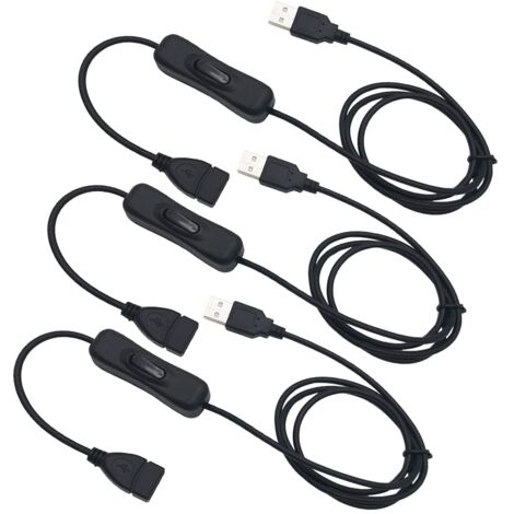 Lntyq 3-teiliges USB-Verlängerungskabel mit Schalter, USB-Stecker auf Buchse mit Schalter, geeignet für Fahrrekorder, LED-Schreibtischlampe, USB-Lüfter usw. (1 m, schwarz)