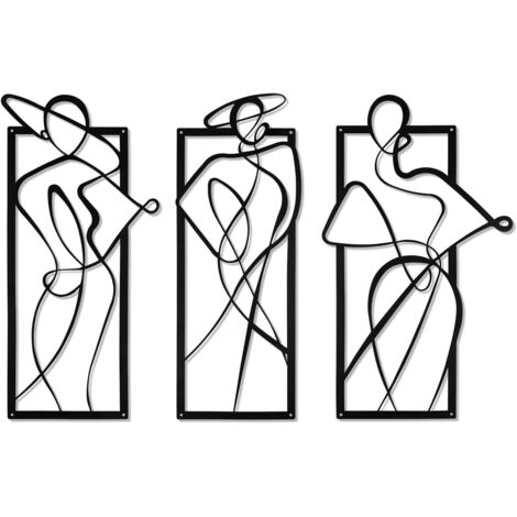 Lntyq 3-teiliges Wanddekor für Frauen aus Metall, Metallwandkunst für Frauen, abstrakte weibliche Metallkunst, minimalistische Metallwandkunst für Schlafzimmer, Schwarz