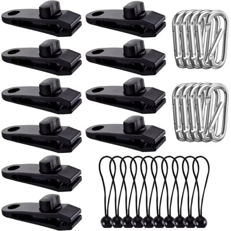 Lntyq 30 Stück Zeltplanenclips, Planenklemmen, robuste Planenclips mit elastischem Spanner, Zeltclips mit Krokodilklemmen für Zelte, Poolabdeckungen, Wohnwagen