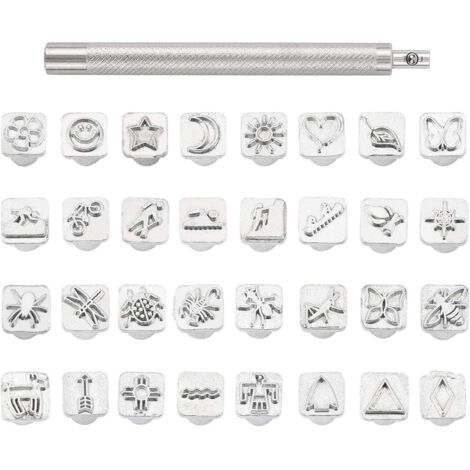 Lntyq 32-teiliges Stempel-Stanzset aus Edelstahl, Leder, Metall, Insektenmotiv, Werkzeug mit 1 Griff für Ledergürtel, Taschen, Basteln und Schmuck