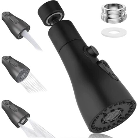 Lntyq 360° Küchenarmatur-Sprüher, 3 Modi Küchenspülen-Sprüharmatur, Sprühdüse Küchenarmatur, wassersparender Wasserhahn-Adapter (schwarz)