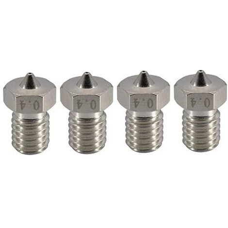 Lntyq 3D-Drucker-Düsensatz aus gehärtetem Stahl – verschleißfest – M6-Gewinde – 0,4 mm – für V6 Hotend Titan Aero Extruder – Prusa I3 MK3 MK3S Anycubic I3 Mega – 3D-Drucker (4 x 0,4 mm)
