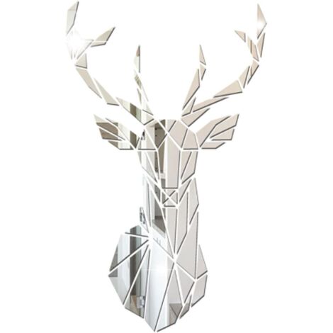 Lntyq 3D-Hirsch-Spiegel-Wandaufkleber, 1 Set, Wandspiegel, selbstklebend, geometrischer Acryl-Spiegel, selbstklebender Wandaufkleber, DIY-Spiegelaufkleber für Zuhause, Büro, Wohnzimmer, Raumdekoration